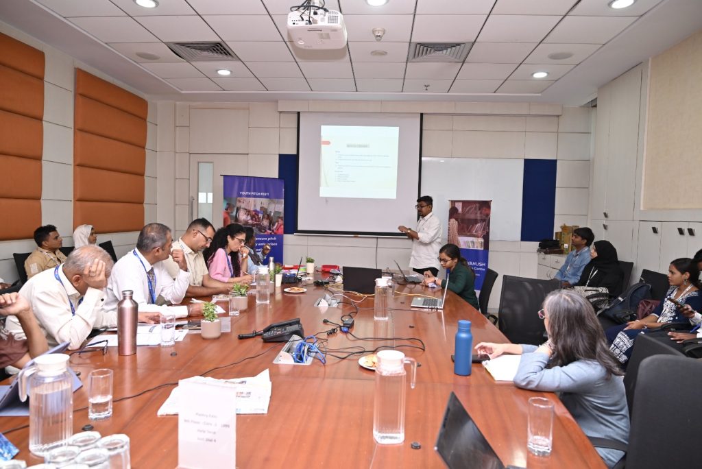 Shubham pitches his Event Management Idea - Youth Pitch Fest for Community Enterprises by YUVA and HDFC Bank