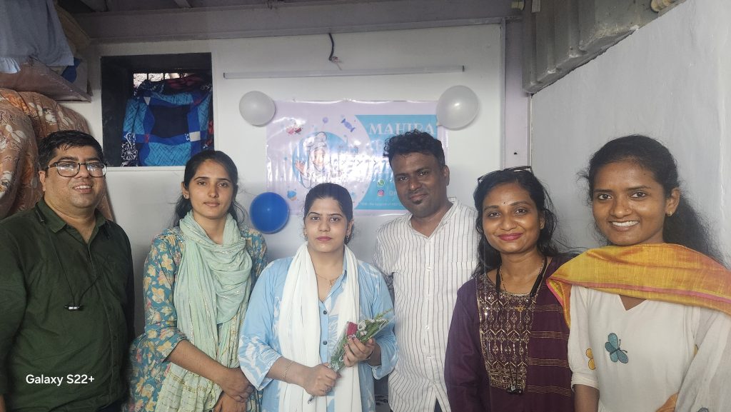 Sidra at her shop inauguration - Youth Pitch Fest for Community Enterprises by YUVA and HDFC Bank