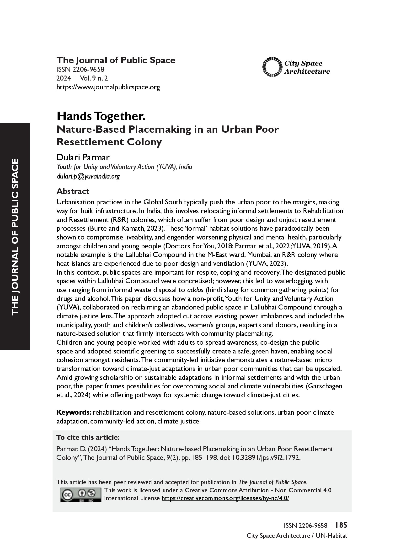 Hands Together: Nature-based Placemaking in an Urban Poor Resettlement Colony | The Journal of Public Space - YUVA